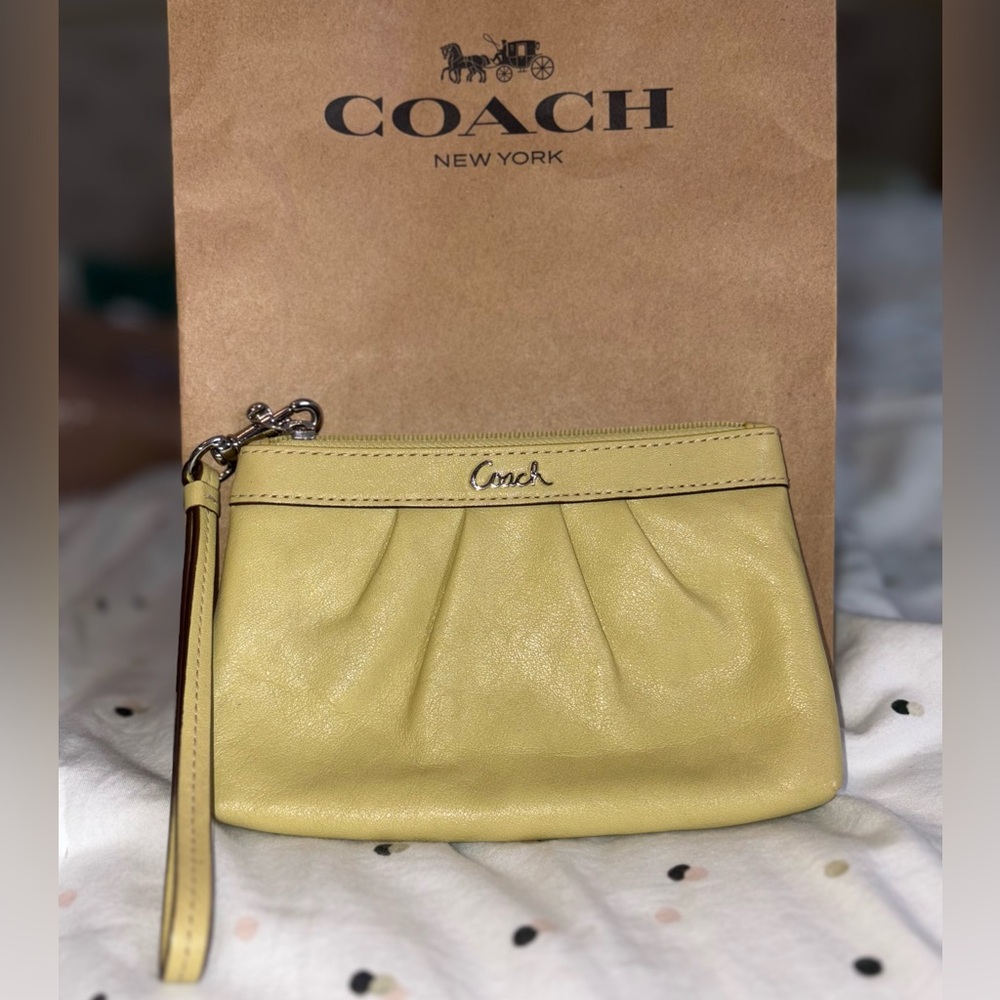 Coach Pale Yellow Leather Wristlet